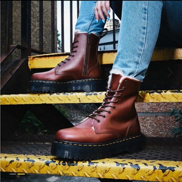 Dr Martens Jadon Leather Brown Faux-Fur Lined Platform Boots new